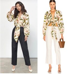 MARA HOFFMAN Gianna Tie Front Cropped Long Sleeve Floral Print Blouse Top Medium